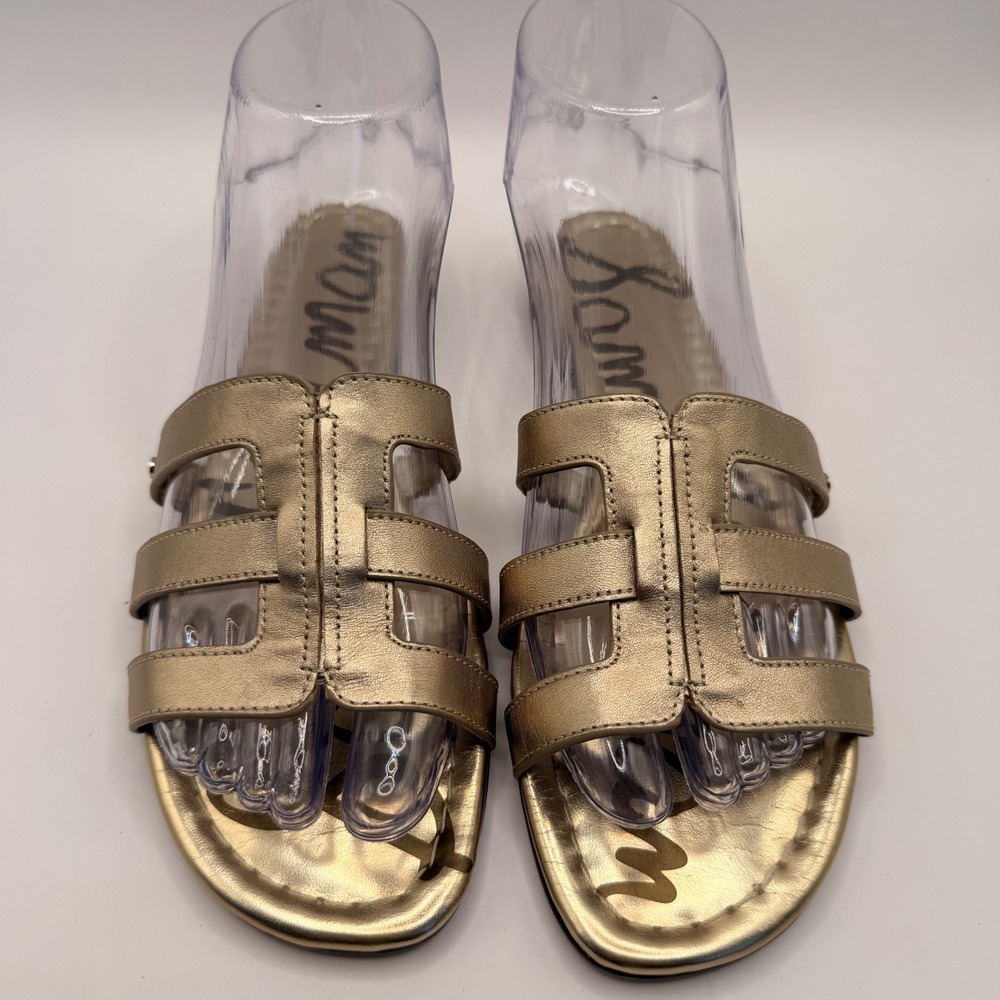 Sam Edelman Bay Metallic Gold Leather Cutout Slide Sandals Womens 7.5 M - Picture 4 of 6